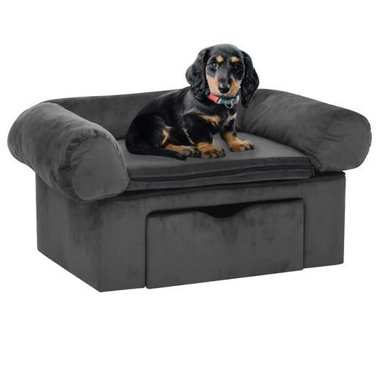 Hundeseng Hundesofa med skuff mørkegrå 75x50x38 cm plysj