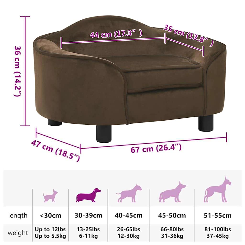 Hundeseng Hundesofa Brun 67x47x36 cm plysj