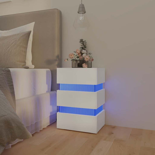 Nattbord Sengbord Hvit LED-nattbord 45x35x67 cm
