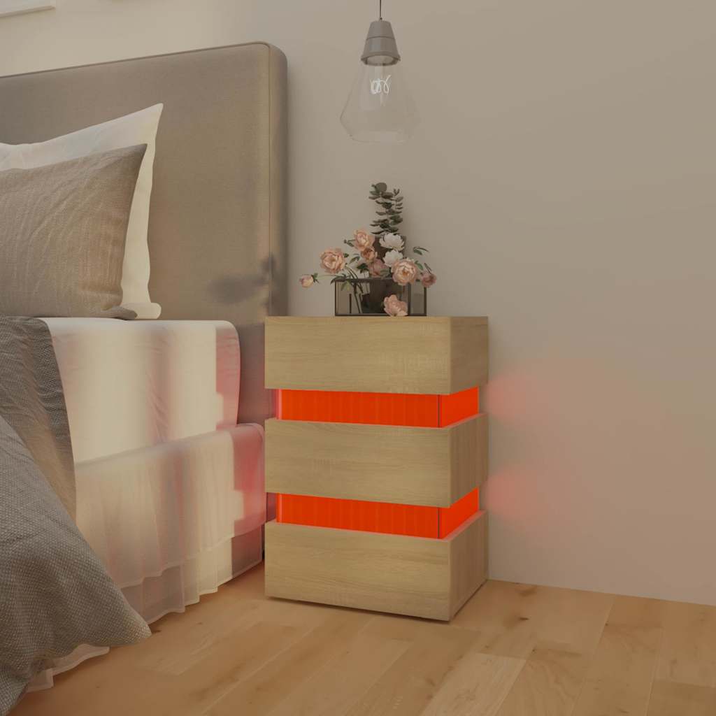 Nattbord Sengbord Sonoma Eik LED 45x35x67 cm
