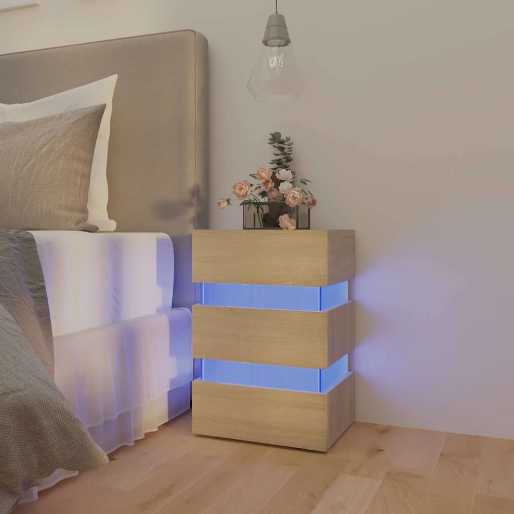 Nattbord Sengbord Sonoma Eik LED 45x35x67 cm