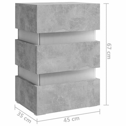 Nattbord Sengbord Betonggrå LED-nattbord 45x35x67 cm