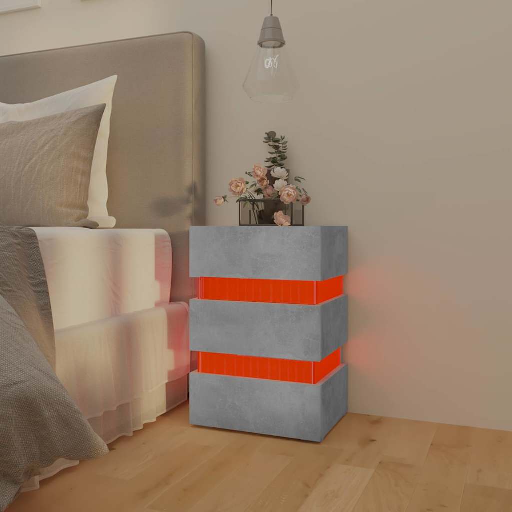 Nattbord Sengbord Betonggrå LED-nattbord 45x35x67 cm