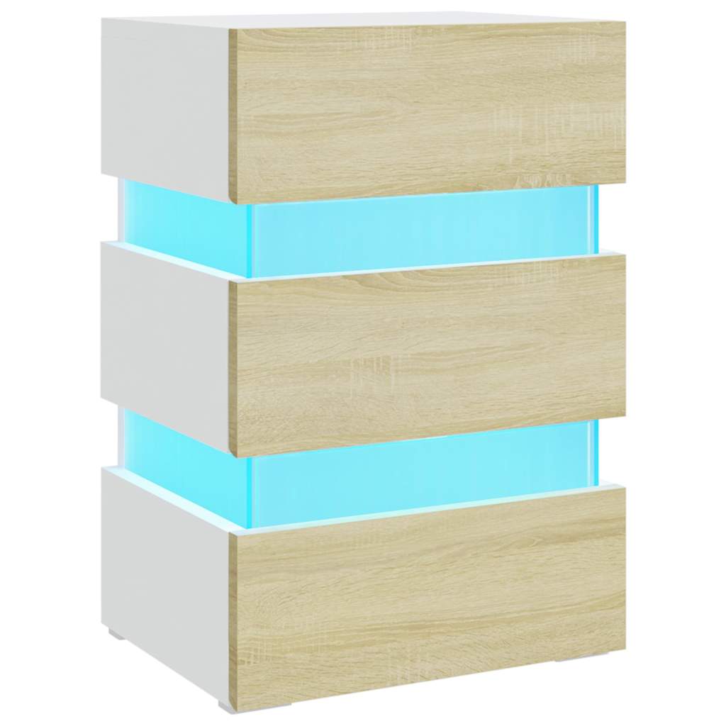 Nattbord Sengbord Hvit LED-nattbord 45x35x67 cm