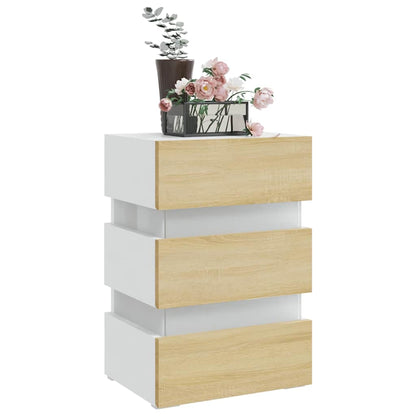 Nattbord Sengbord Hvit LED-nattbord 45x35x67 cm