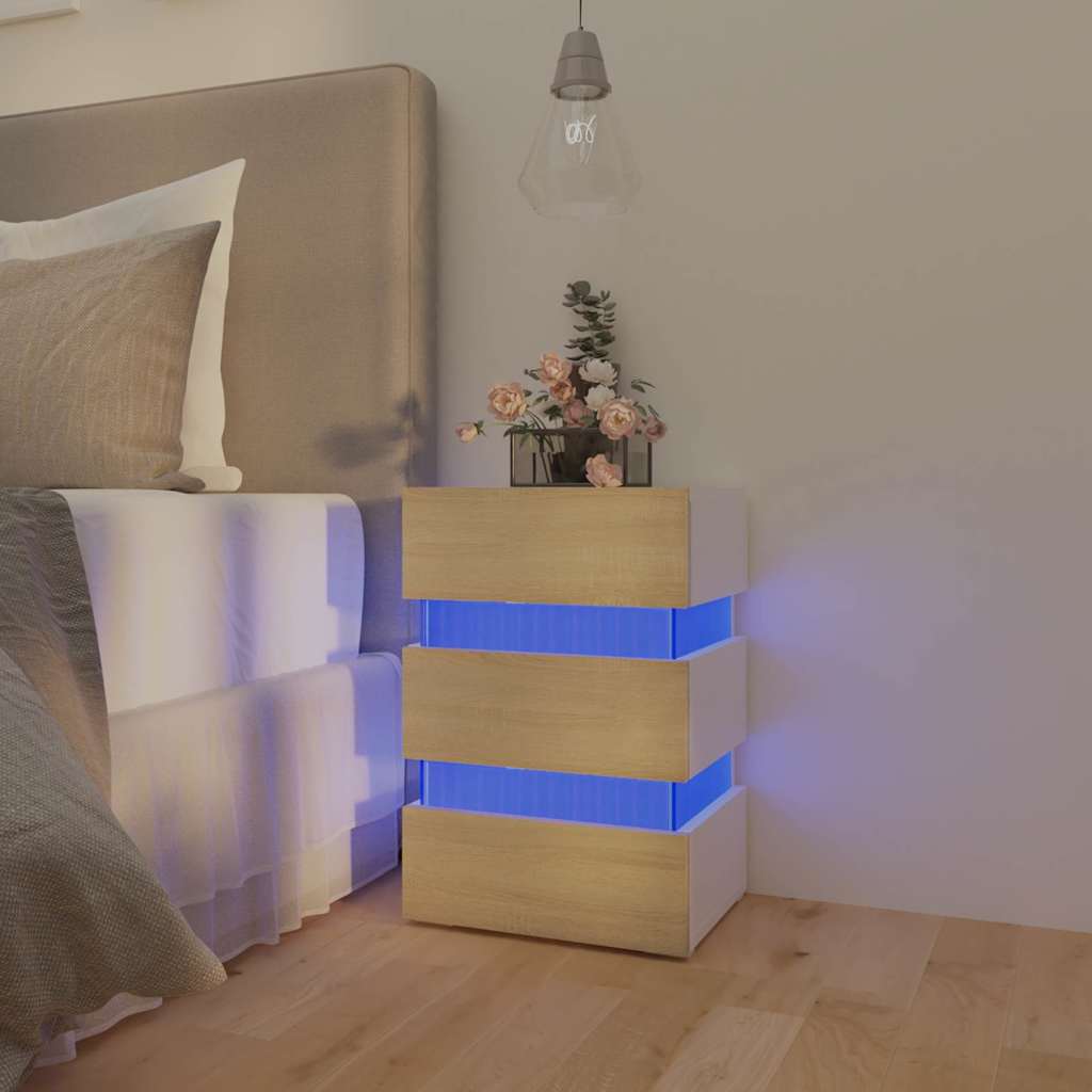 Nattbord Sengbord Hvit LED-nattbord 45x35x67 cm