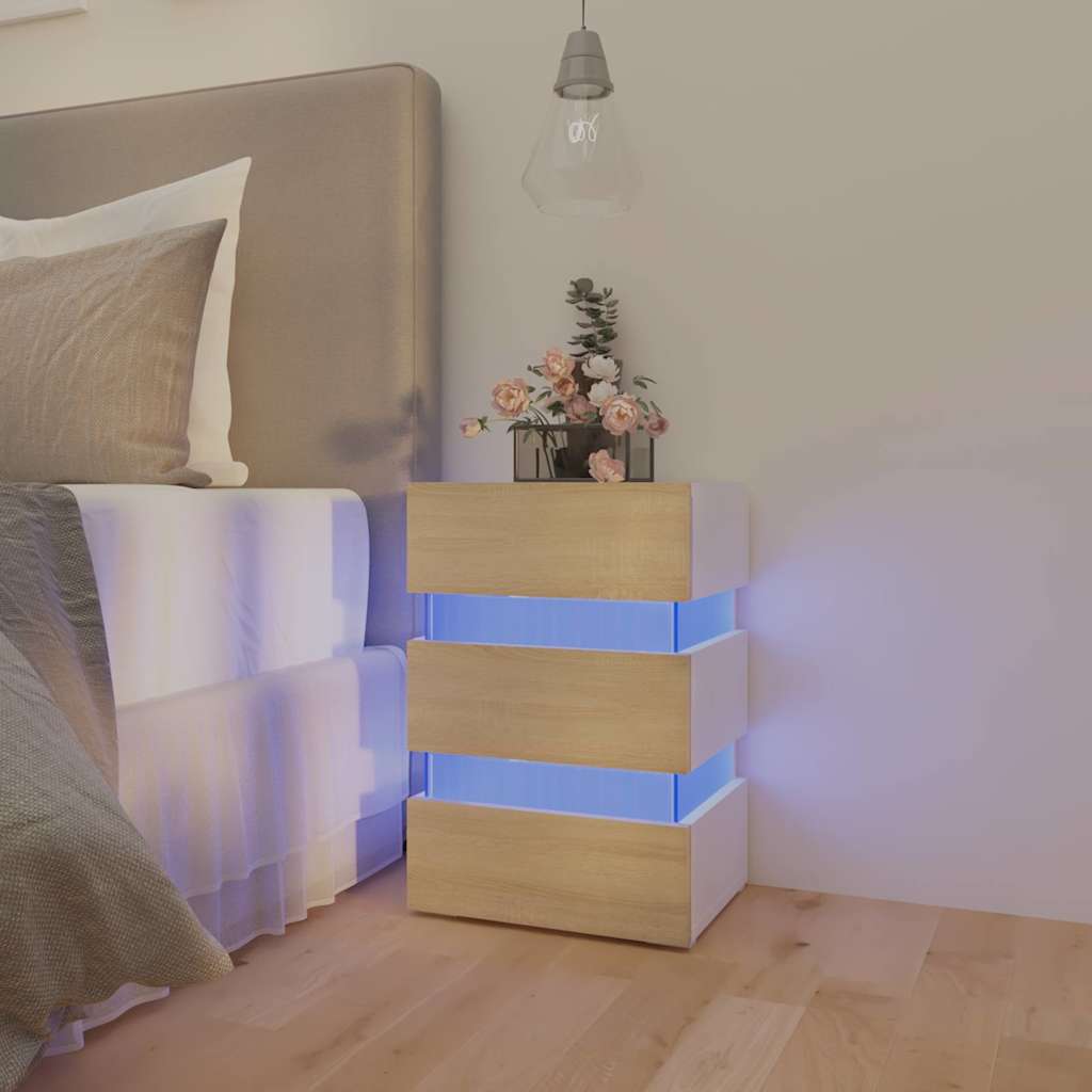 Nattbord Sengbord Hvit LED-nattbord 45x35x67 cm