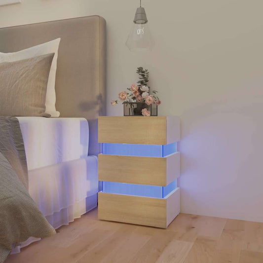 Nattbord Sengbord Hvit LED-nattbord 45x35x67 cm