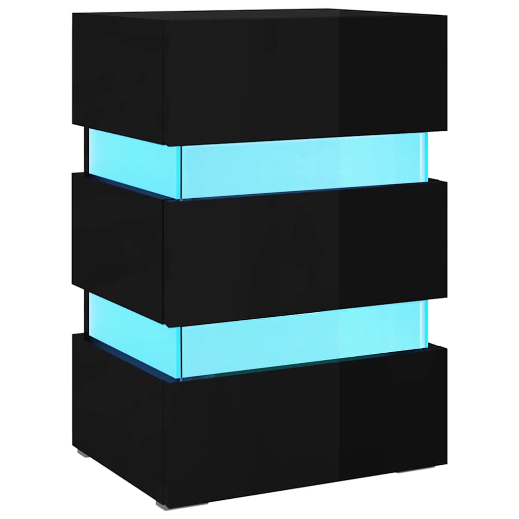 Nattbord Sengbord Høyglans Svart LED-nattbord 45x35x67 cm