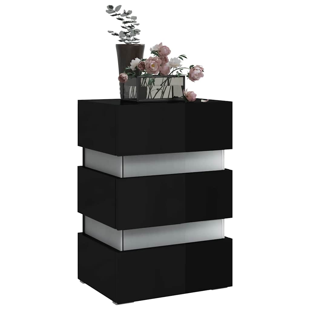 Nattbord Sengbord Høyglans Svart LED-nattbord 45x35x67 cm