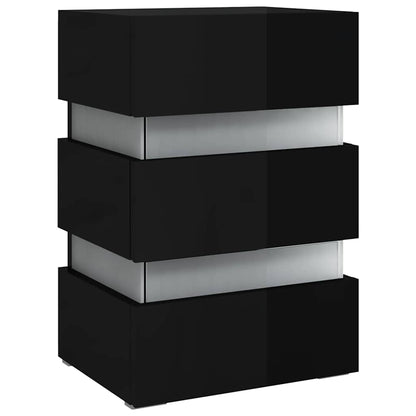 Nattbord Sengbord Høyglans Svart LED-nattbord 45x35x67 cm