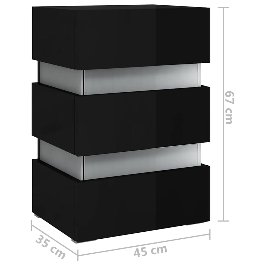 Nattbord Sengbord Høyglans Svart LED-nattbord 45x35x67 cm