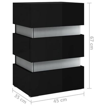Nattbord Sengbord Høyglans Svart LED-nattbord 45x35x67 cm