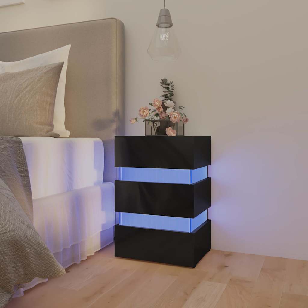 Nattbord Sengbord Høyglans Svart LED-nattbord 45x35x67 cm