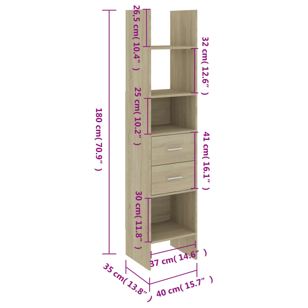 Bokhylle Sonoma Eik 40x35x180 cm