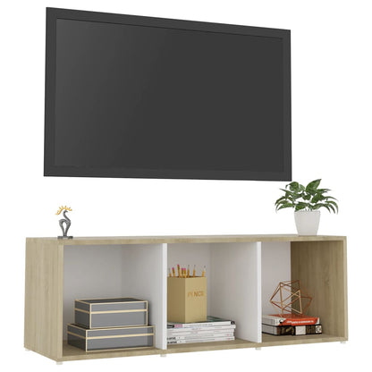 TV-Møbel Sonoma Eik TV-benk Hvit og 107x35x37 cm