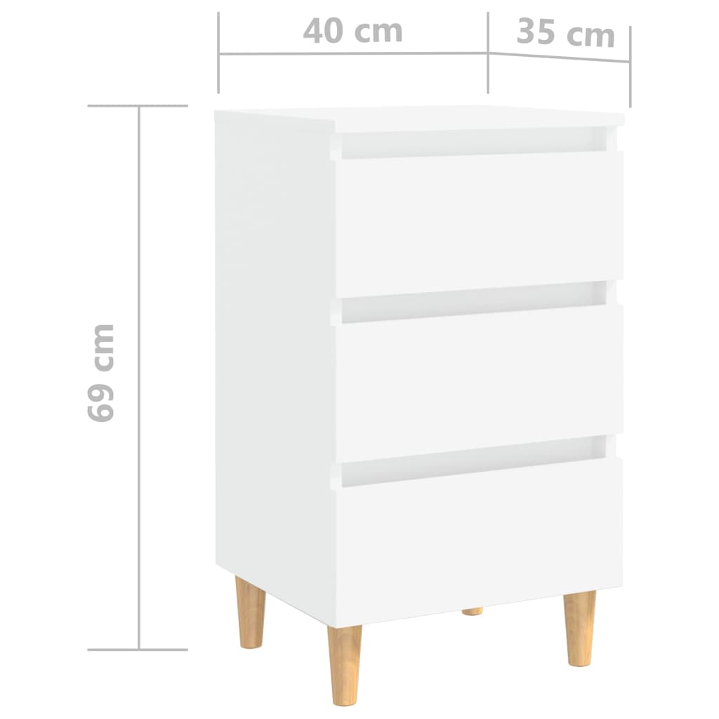 Nattbord Sengbord Hvit med ben i heltre 40x35x69 cm