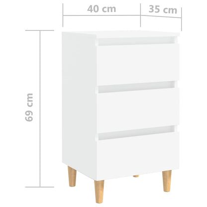 Nattbord Sengbord Hvit med ben i heltre 40x35x69 cm