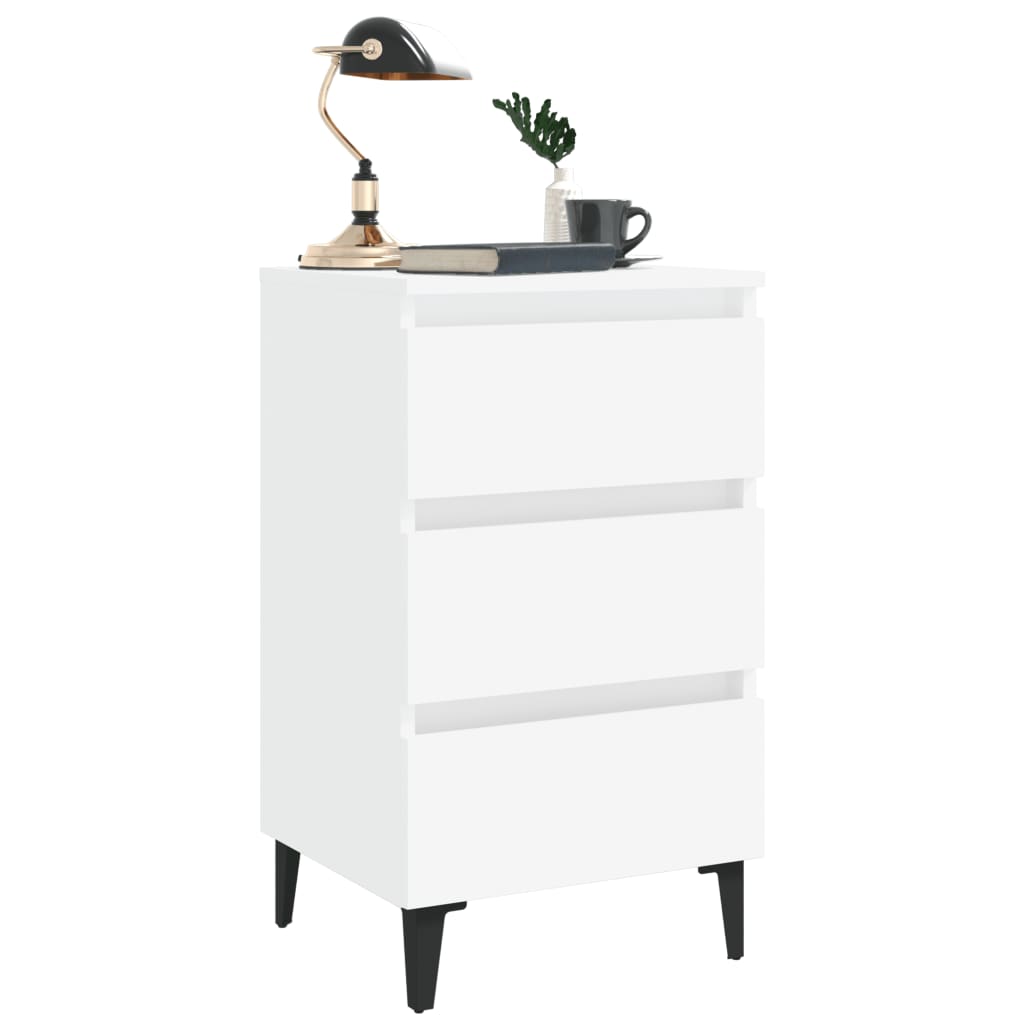 Nattbord Sengbord Hvit med metallben 40x35x69 cm