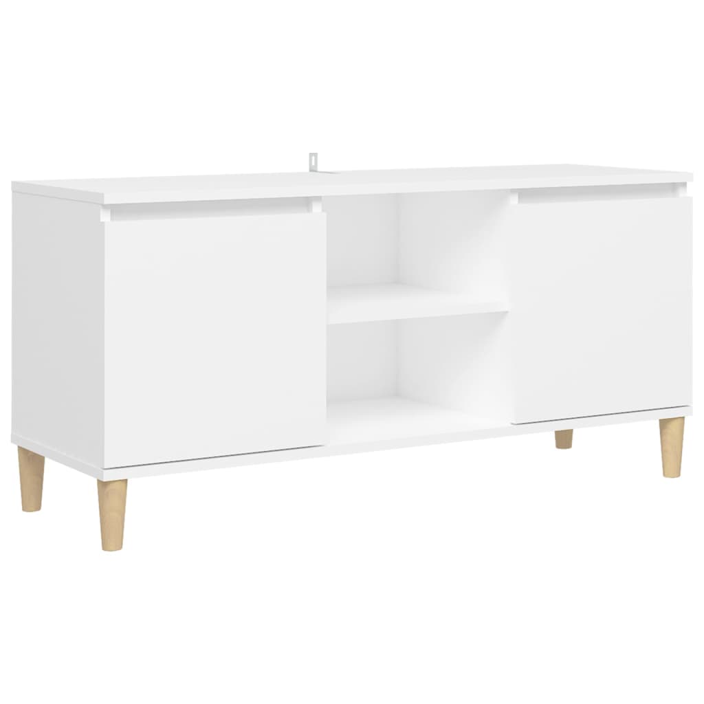 TV-Møbel Hvit TV-benk med ben i heltre 103,5x35x50 cm
