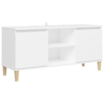 TV-Møbel Hvit TV-benk med ben i heltre 103,5x35x50 cm