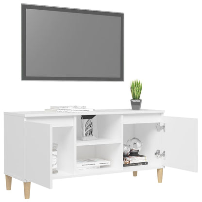 TV-Møbel Hvit TV-benk med ben i heltre 103,5x35x50 cm