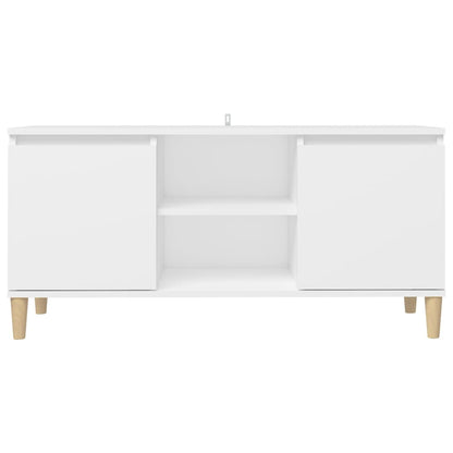 TV-Møbel Hvit TV-benk med ben i heltre 103,5x35x50 cm