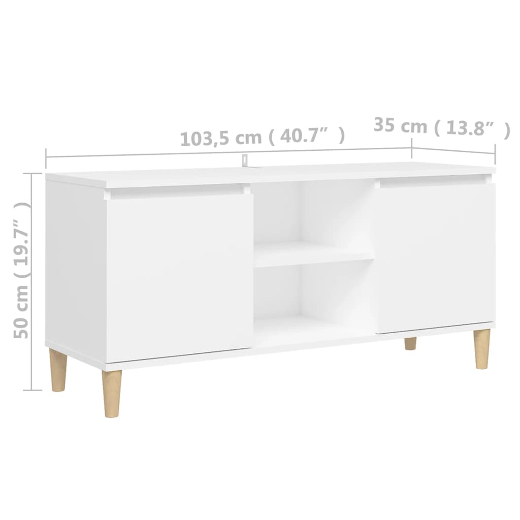 TV-Møbel Hvit TV-benk med ben i heltre 103,5x35x50 cm