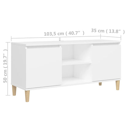 TV-Møbel Hvit TV-benk med ben i heltre 103,5x35x50 cm