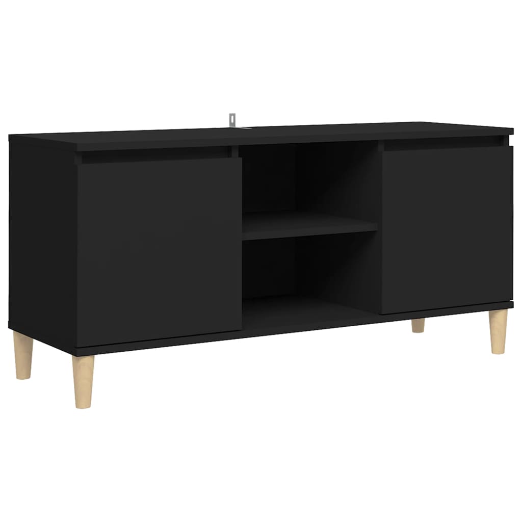 TV-Møbel Svart TV-benk med ben i heltre 103,5x35x50 cm