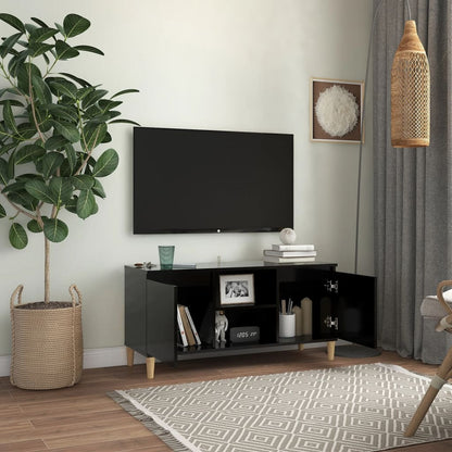 TV-Møbel Svart TV-benk med ben i heltre 103,5x35x50 cm