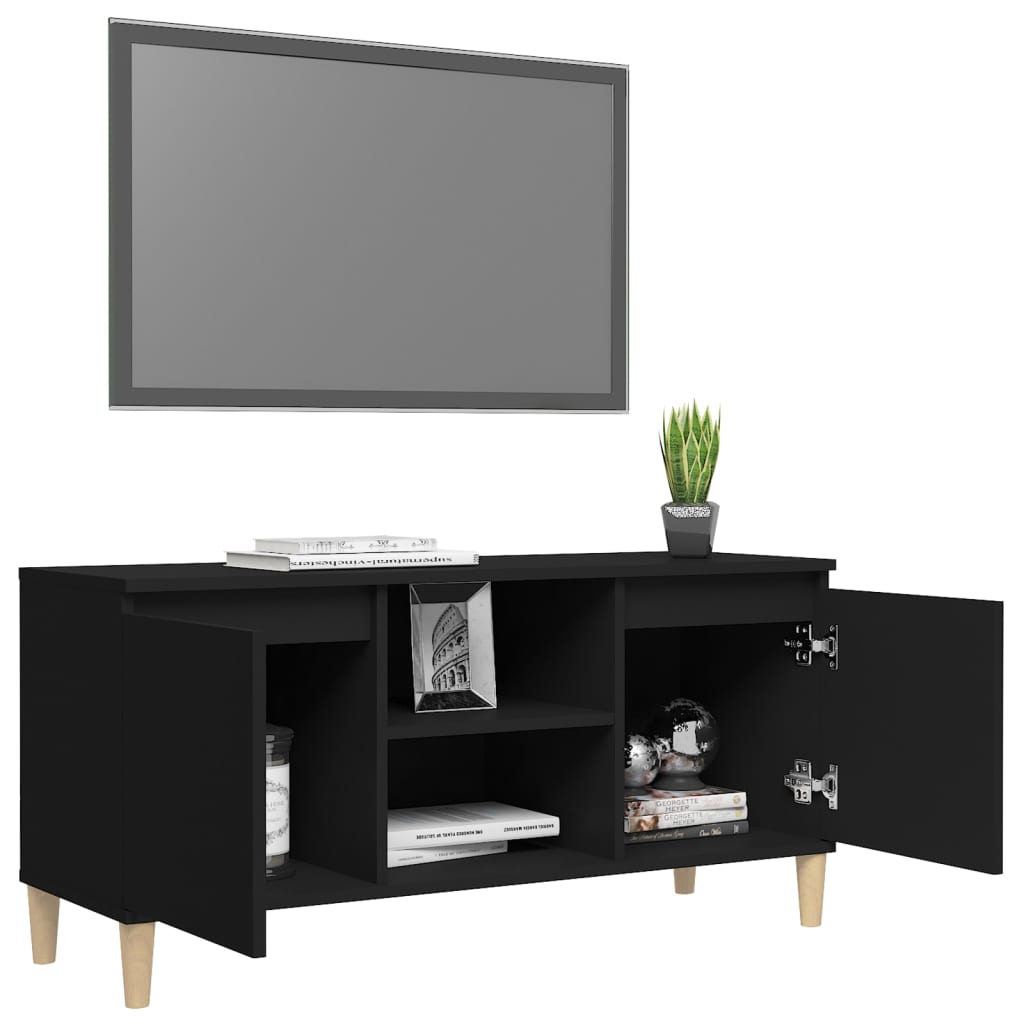 TV-Møbel Svart TV-benk med ben i heltre 103,5x35x50 cm