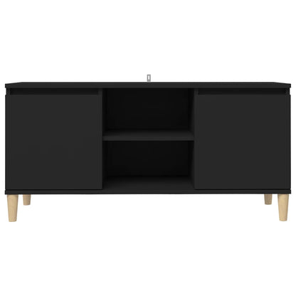 TV-Møbel Svart TV-benk med ben i heltre 103,5x35x50 cm