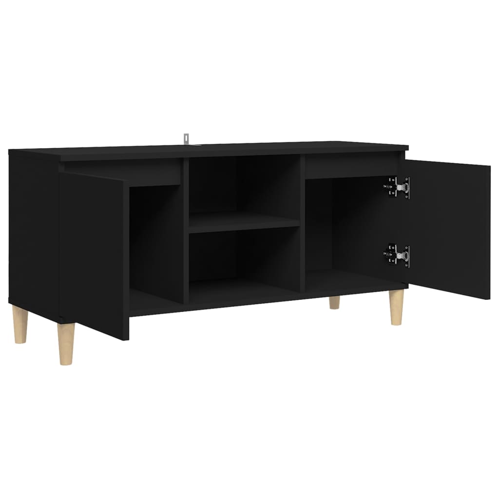 TV-Møbel Svart TV-benk med ben i heltre 103,5x35x50 cm