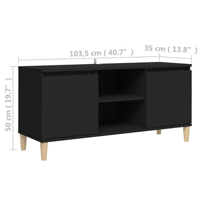TV-Møbel Svart TV-benk med ben i heltre 103,5x35x50 cm