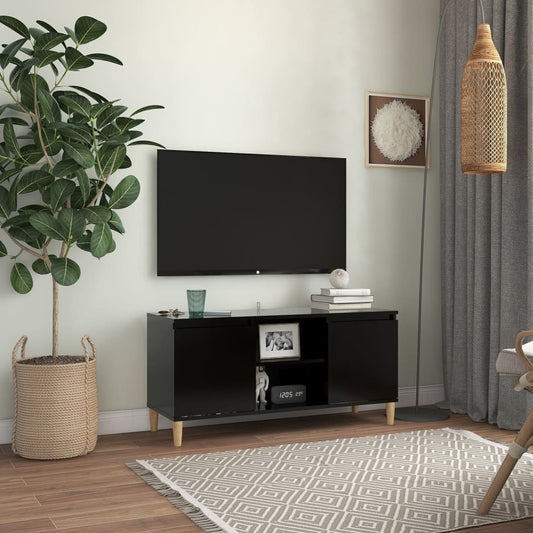 TV-Møbel Svart TV-benk med ben i heltre 103,5x35x50 cm