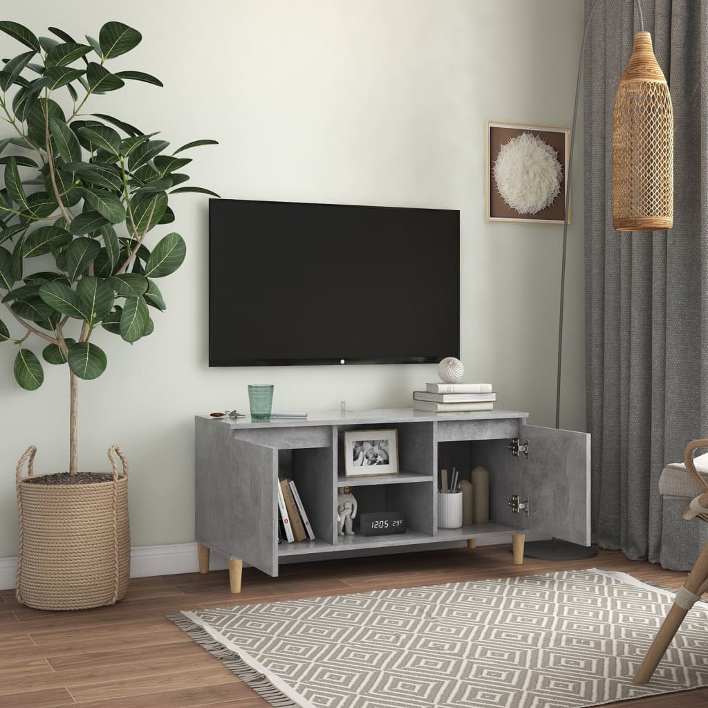TV-Møbel Betonggrå TV-benk med ben i heltre 103,5x35x50 cm