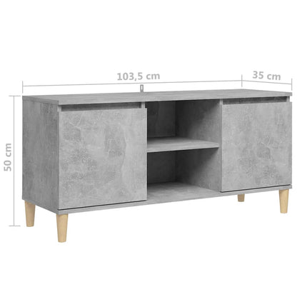 TV-Møbel Betonggrå TV-benk med ben i heltre 103,5x35x50 cm