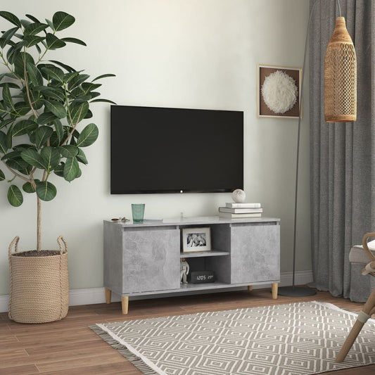 TV-Møbel Betonggrå TV-benk med ben i heltre 103,5x35x50 cm