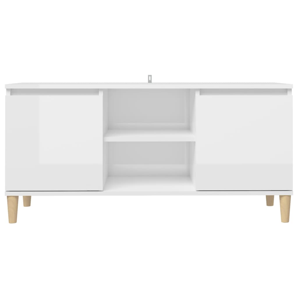 TV-Møbel Høyglans Hvit Tv-benk med ben i heltre 103,5x35x50 cm