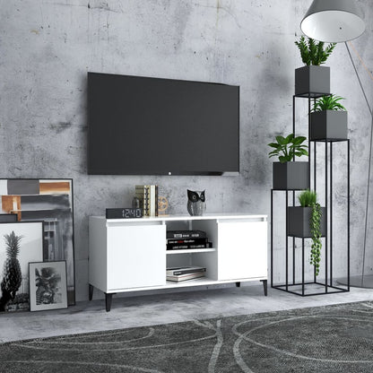 TV-Møbel Hvit TV-benk med metallben 103,5x35x50 cm