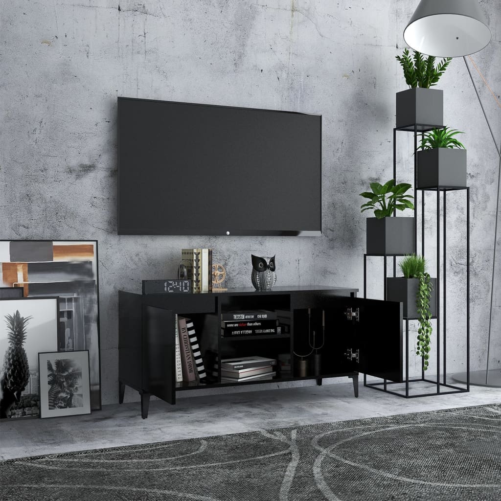 TV-Møbel Svart TV-benk med metallben 103,5x35x50 cm