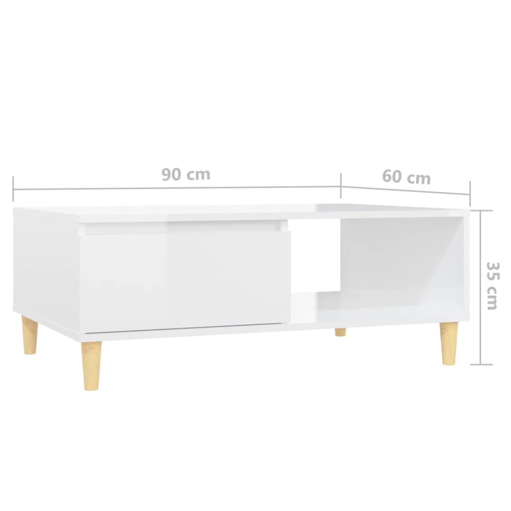 Salongbord Sofabord Høyglans Hvit 90x60x35 cm