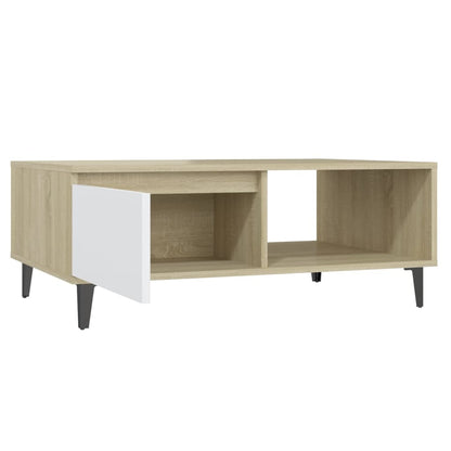 Salongbord Sofabord Hvit og Sonoma Eik 90x60x35 cm