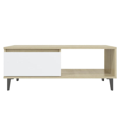 Salongbord Sofabord Hvit og Sonoma Eik 90x60x35 cm