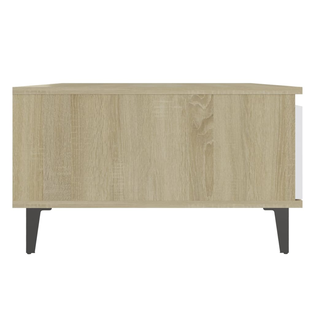 Salongbord Sofabord Hvit og Sonoma Eik 90x60x35 cm