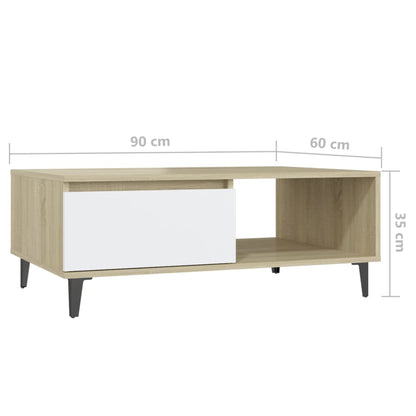 Salongbord Sofabord Hvit og Sonoma Eik 90x60x35 cm