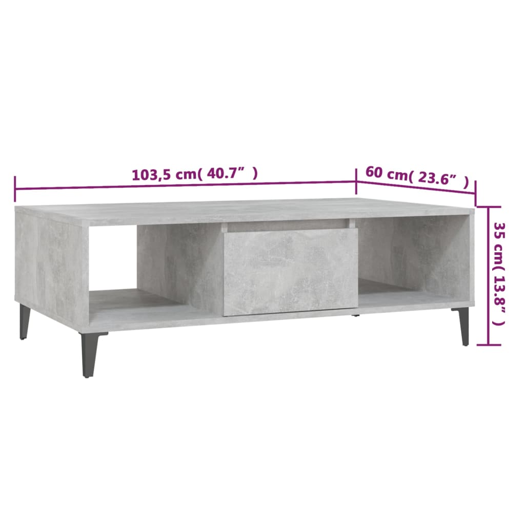 Salongbord Sofabord Betonggrå 103,5x60x35 cm