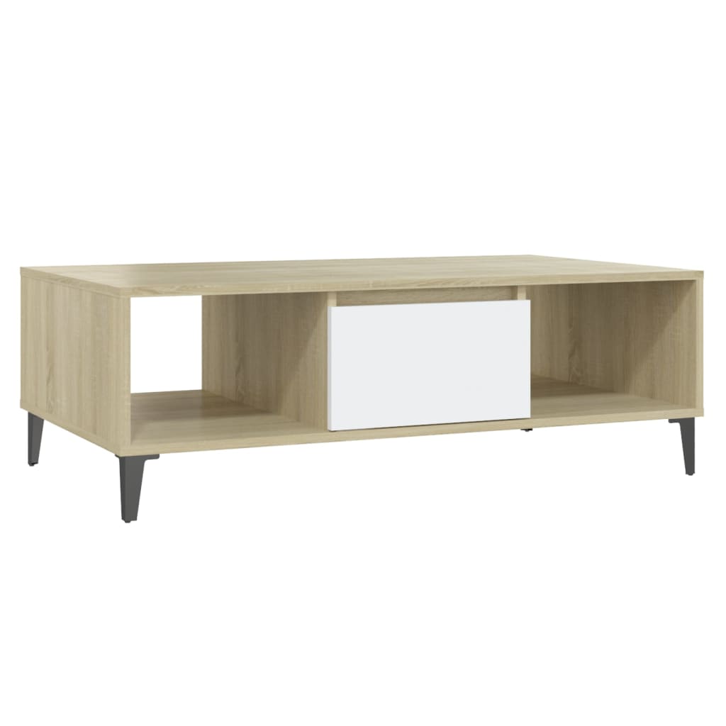 Salongbord Sofabord Hvit og Sonoma Eik 103,5x60x35 cm