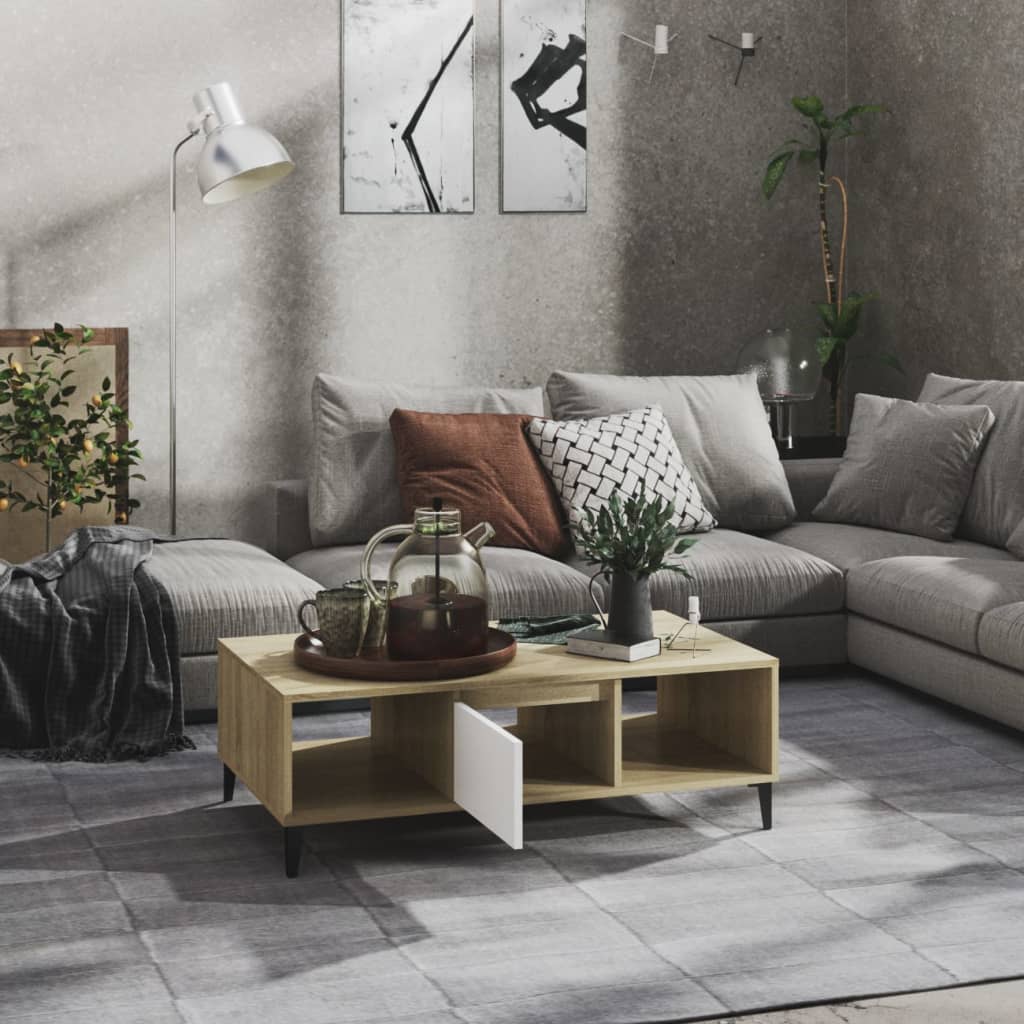 Salongbord Sofabord Hvit og Sonoma Eik 103,5x60x35 cm